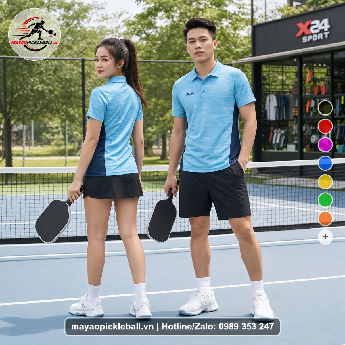 Bộ quần áo pickleball X24-PB-362 nổi bật áo có tay có cổ