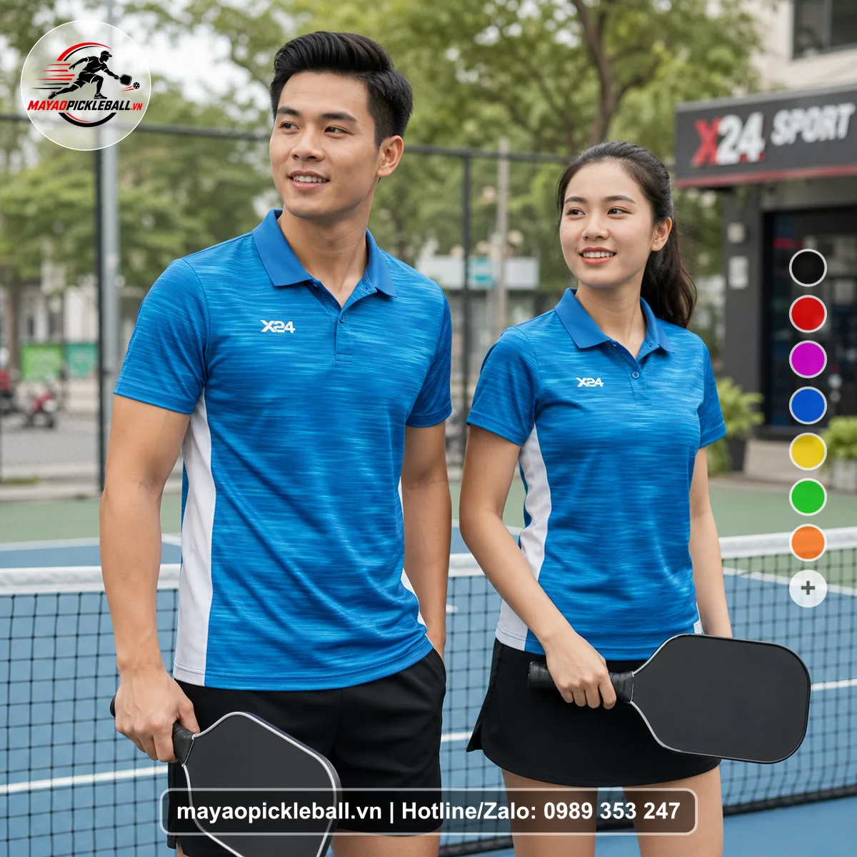 Bộ quần áo pickleball X24-PB-364 nổi bật áo có tay có cổ