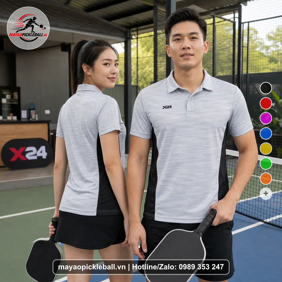 Bộ quần áo pickleball X24-PB-365 nổi bật áo có tay có cổ