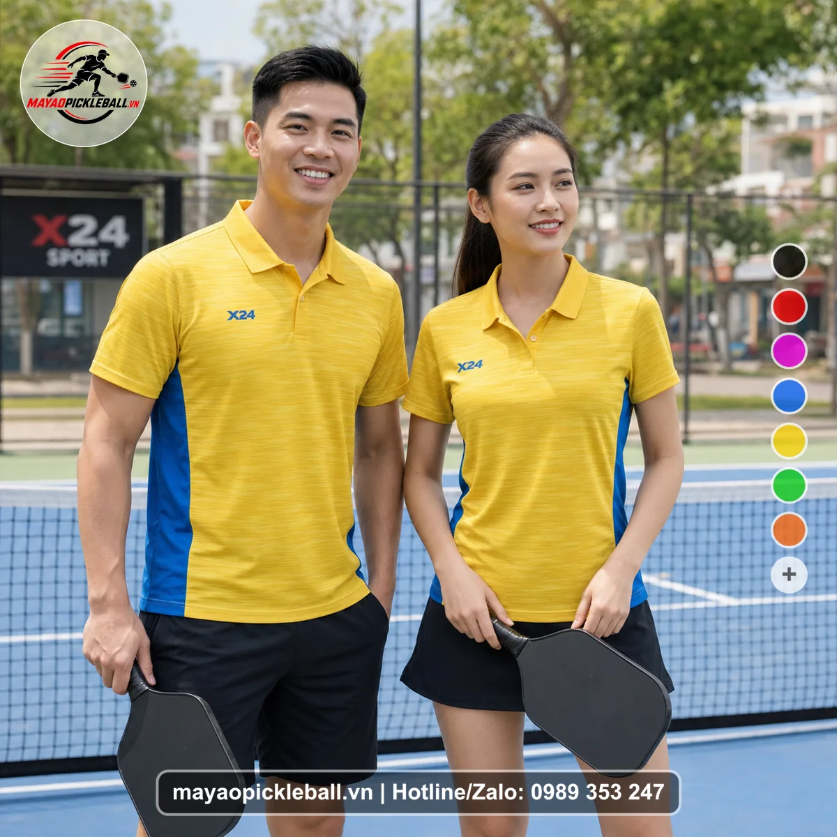 Bộ quần áo pickleball X24-PB-366 nổi bật áo có tay có cổ