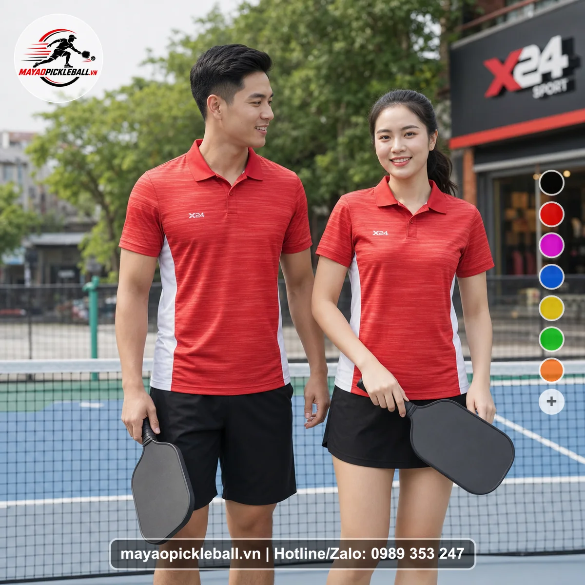 Bộ quần áo pickleball X24-PB-367 nổi bật áo có tay có cổ