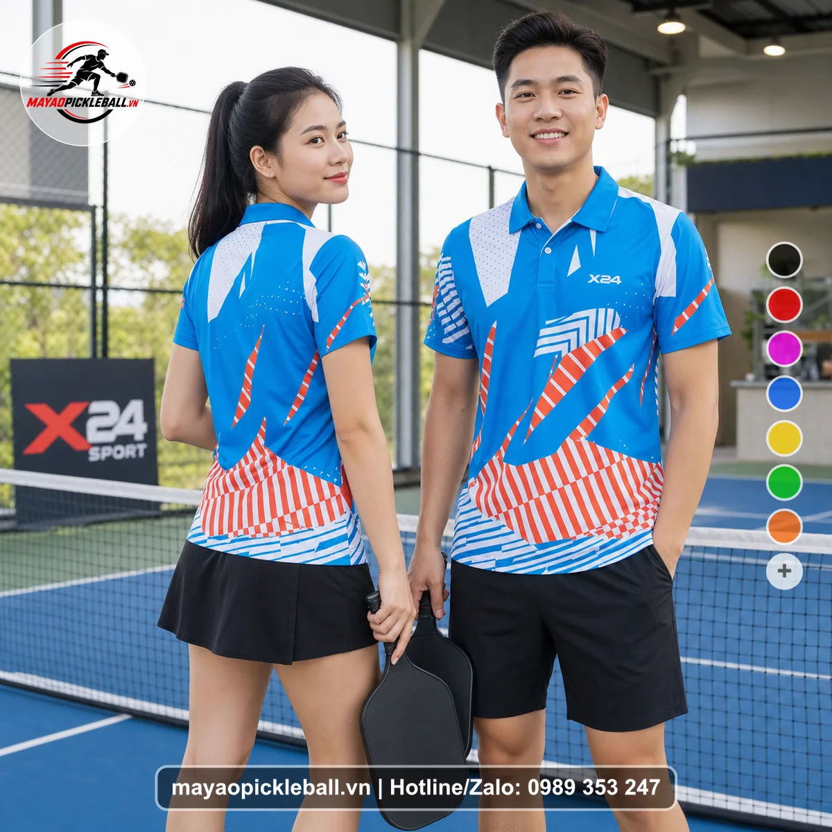 Bộ quần áo pickleball X24-PB-368 đỏ áo có tay có cổ