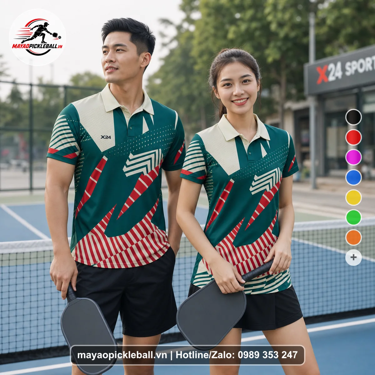 Bộ quần áo pickleball X24-PB-369 nổi bật áo có tay có cổ