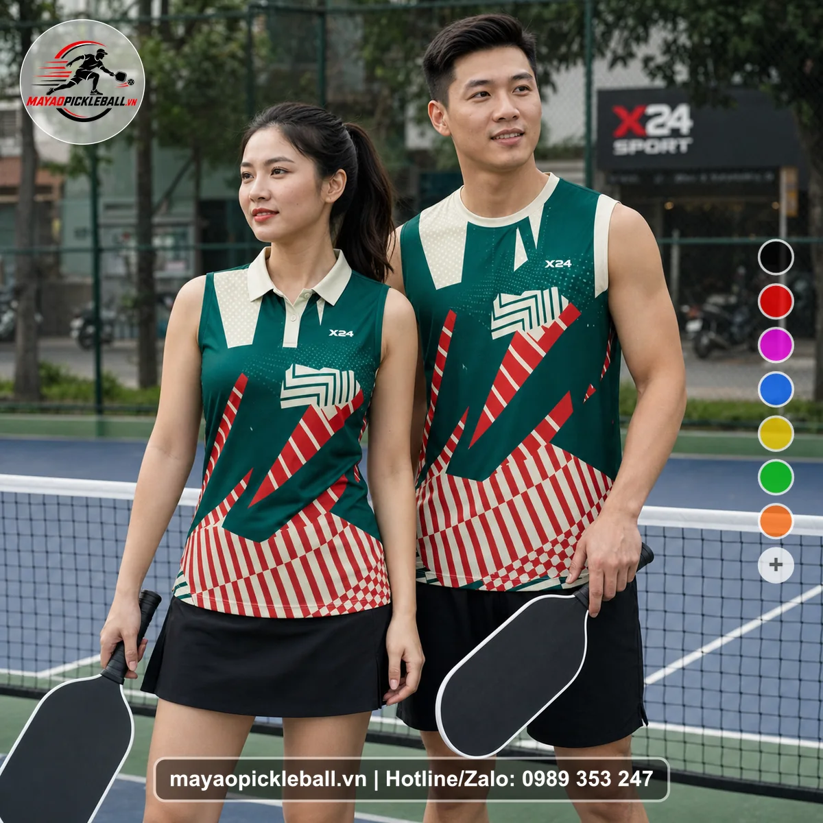 Bộ quần áo pickleball X24-PB-369 nổi bật biến thể không ống tay