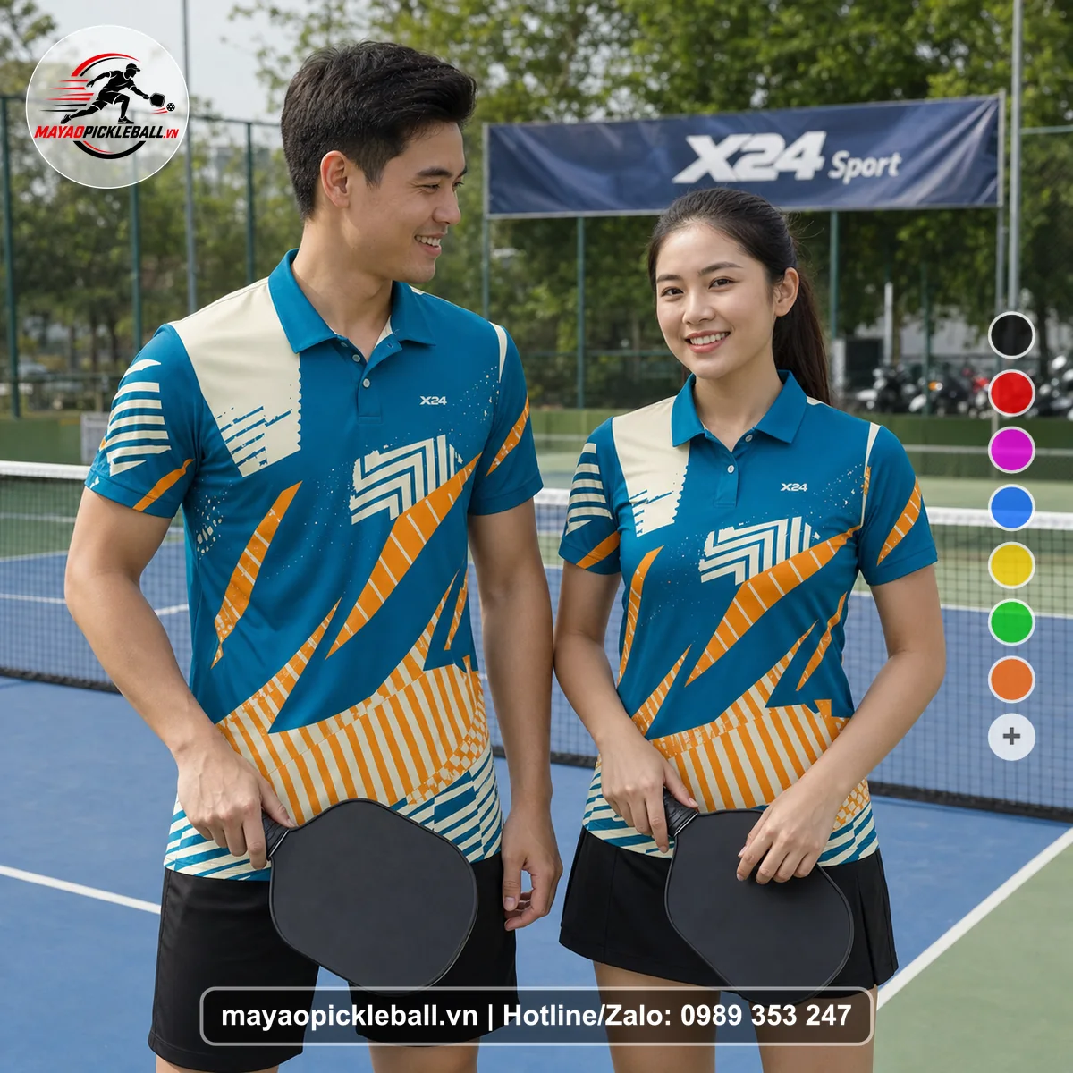 Bộ quần áo pickleball X24-PB-370 nổi bật áo có tay có cổ