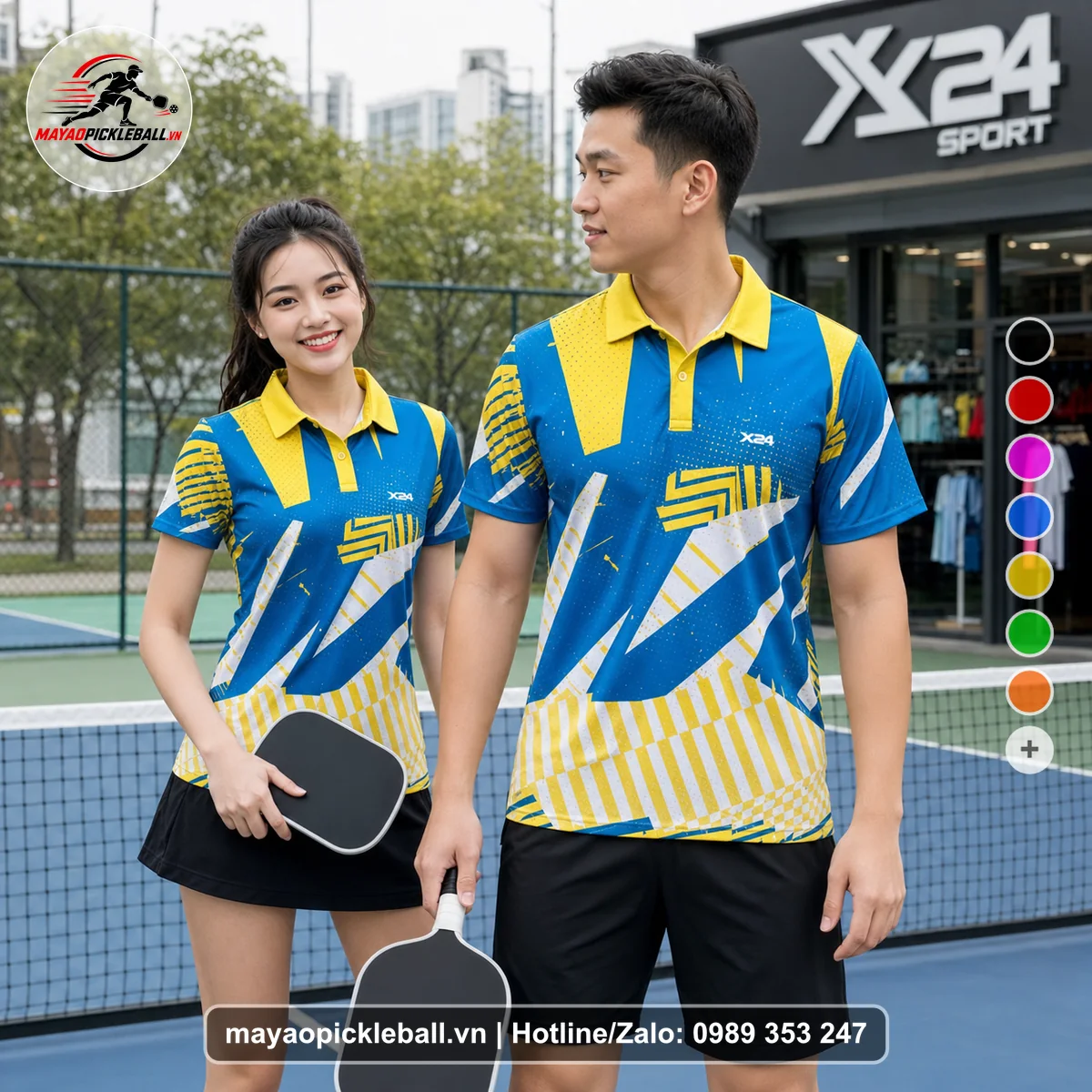 Bộ quần áo pickleball X24-PB-371 nổi bật áo có tay có cổ