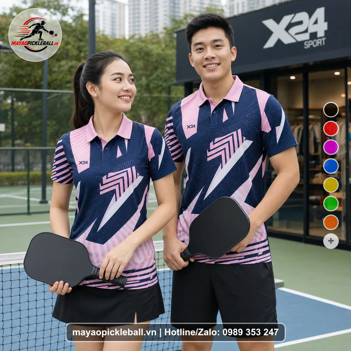 Bộ quần áo pickleball X24-PB-372 nổi bật áo có tay có cổ