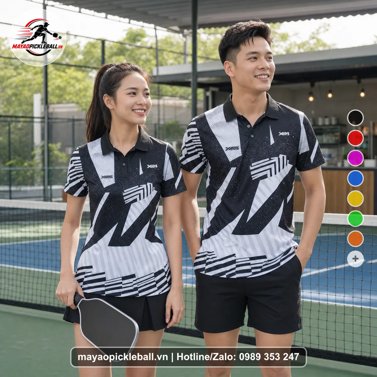 Bộ quần áo pickleball X24-PB-373 nổi bật áo có tay có cổ