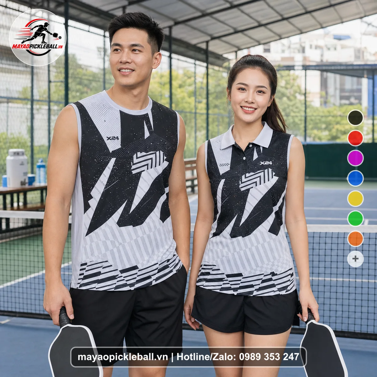 Bộ quần áo pickleball X24-PB-373 nổi bật biến thể không ống tay