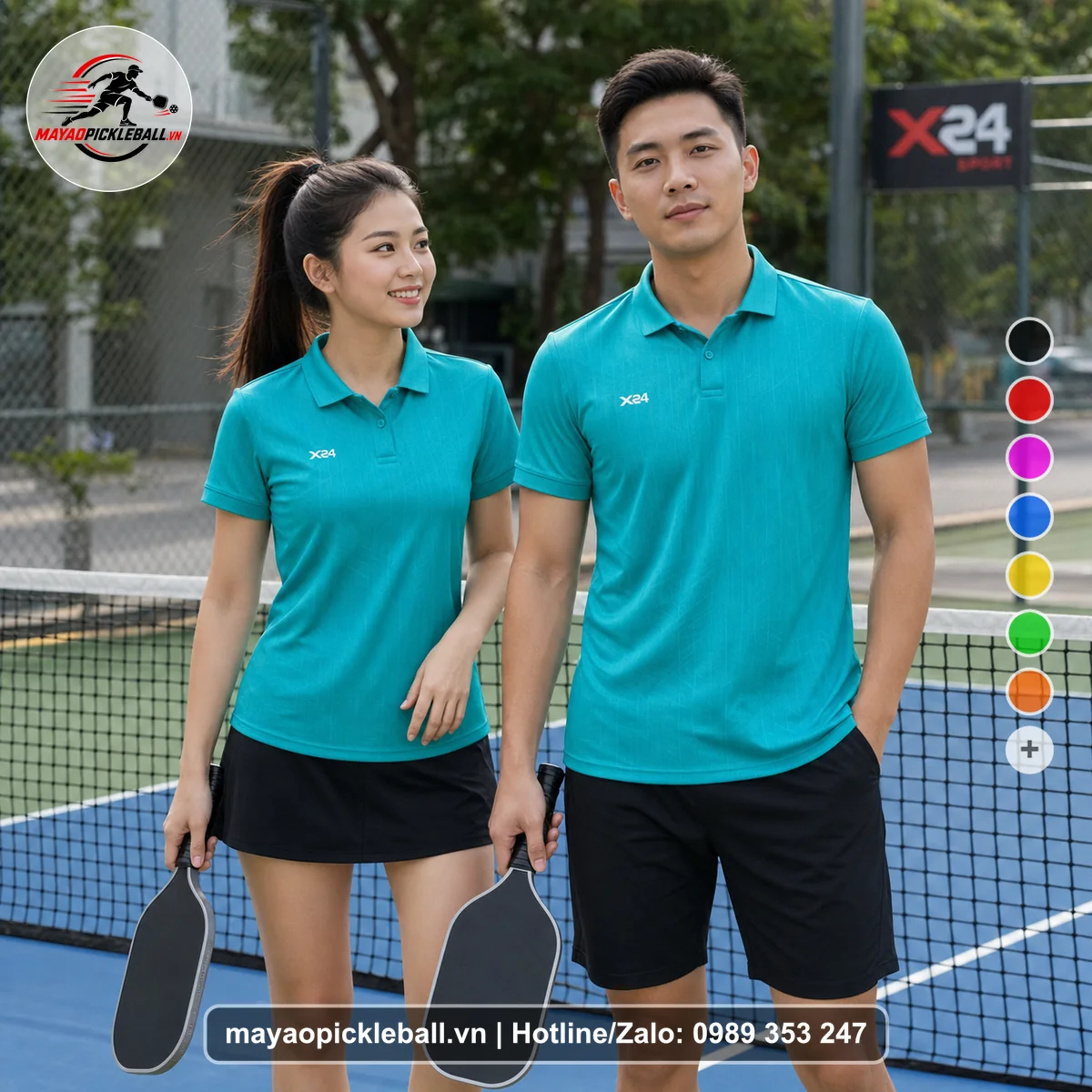 Bộ quần áo pickleball X24-PB-374 đỏ áo có tay có cổ