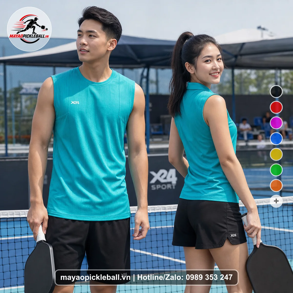 Bộ quần áo pickleball X24-PB-374 đỏ biến thể không ống tay