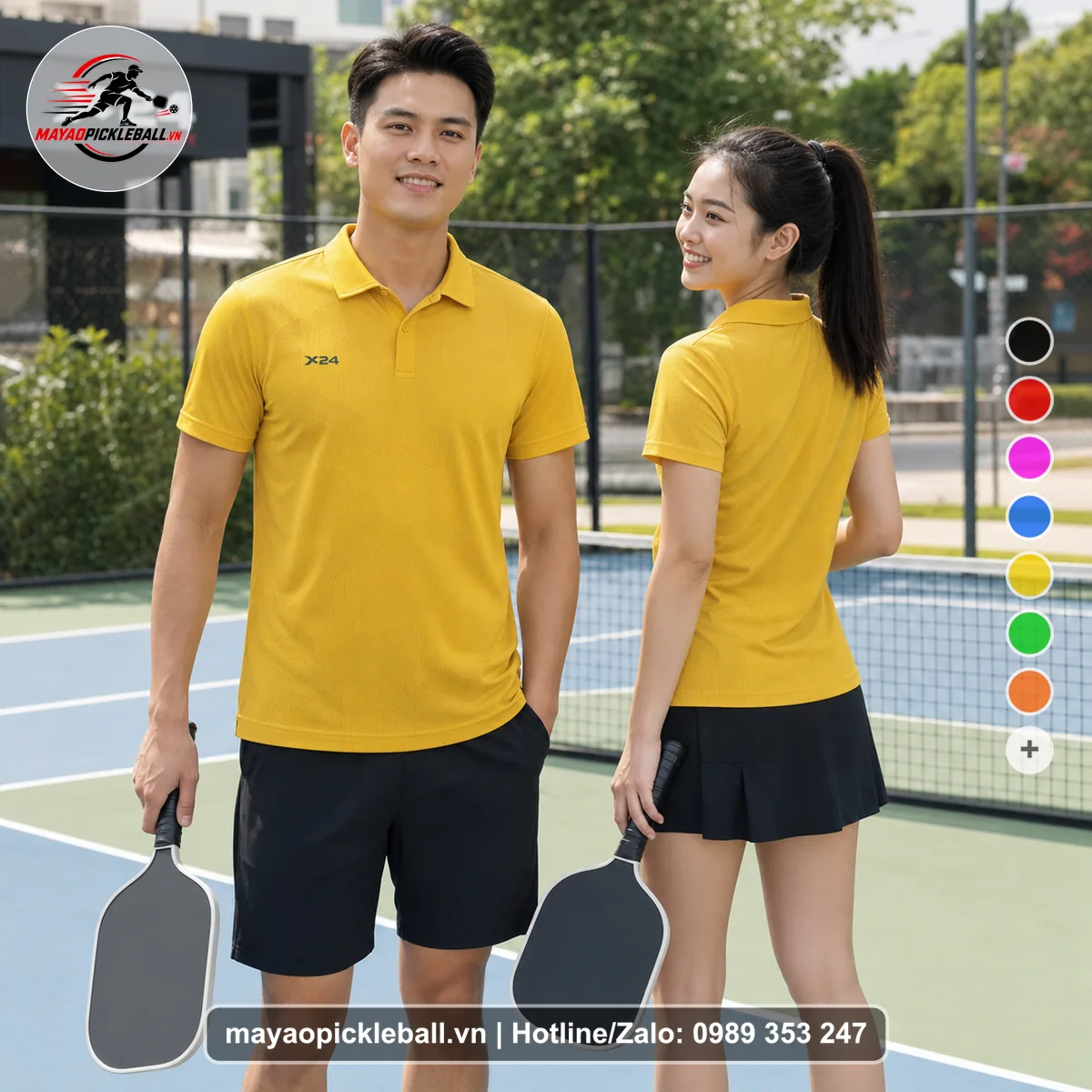 Bộ quần áo pickleball X24-PB-375 đỏ áo có tay có cổ