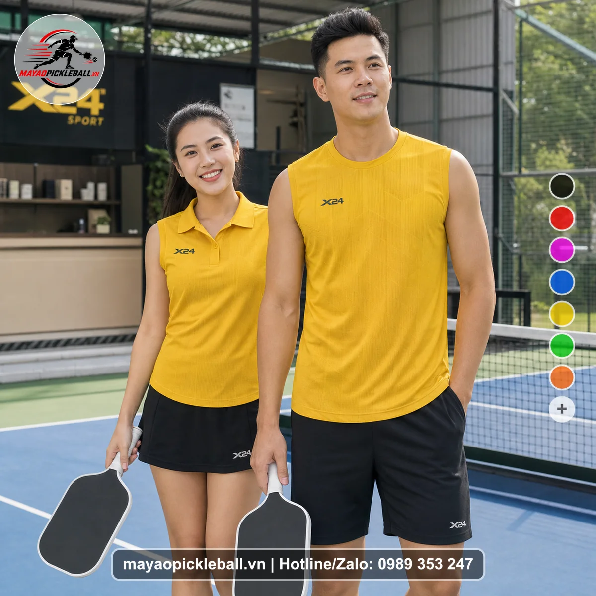 Bộ quần áo pickleball X24-PB-375 đỏ biến thể không ống tay