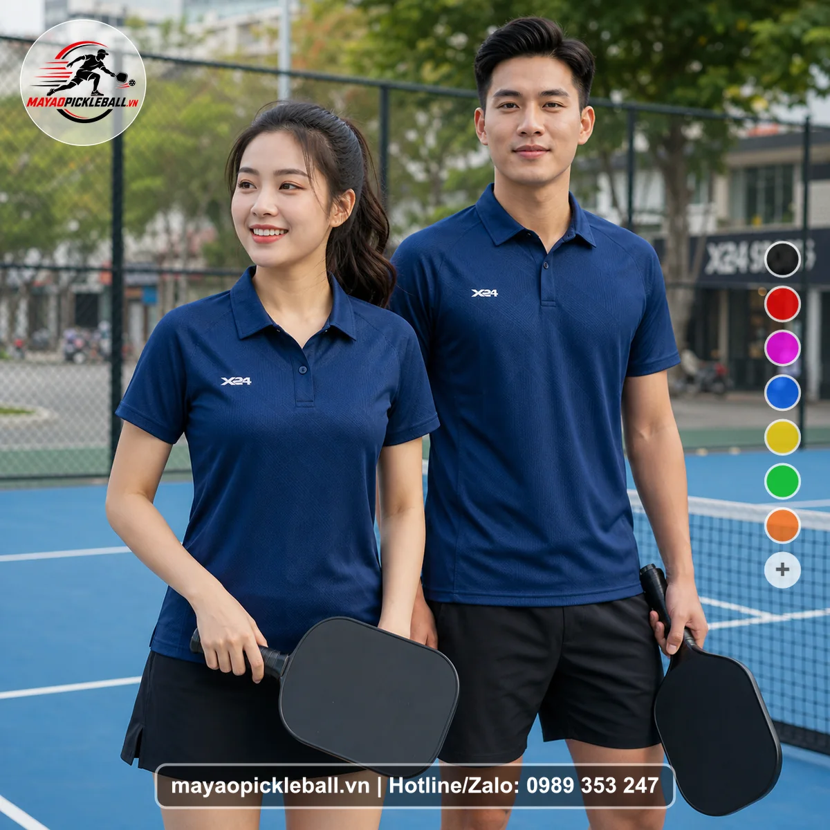 Bộ quần áo pickleball X24-PB-377 nổi bật áo có tay có cổ