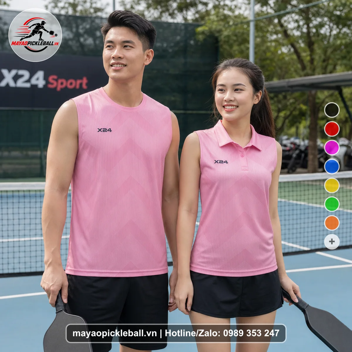 Bộ quần áo pickleball X24-PB-378 đỏ biến thể không ống tay