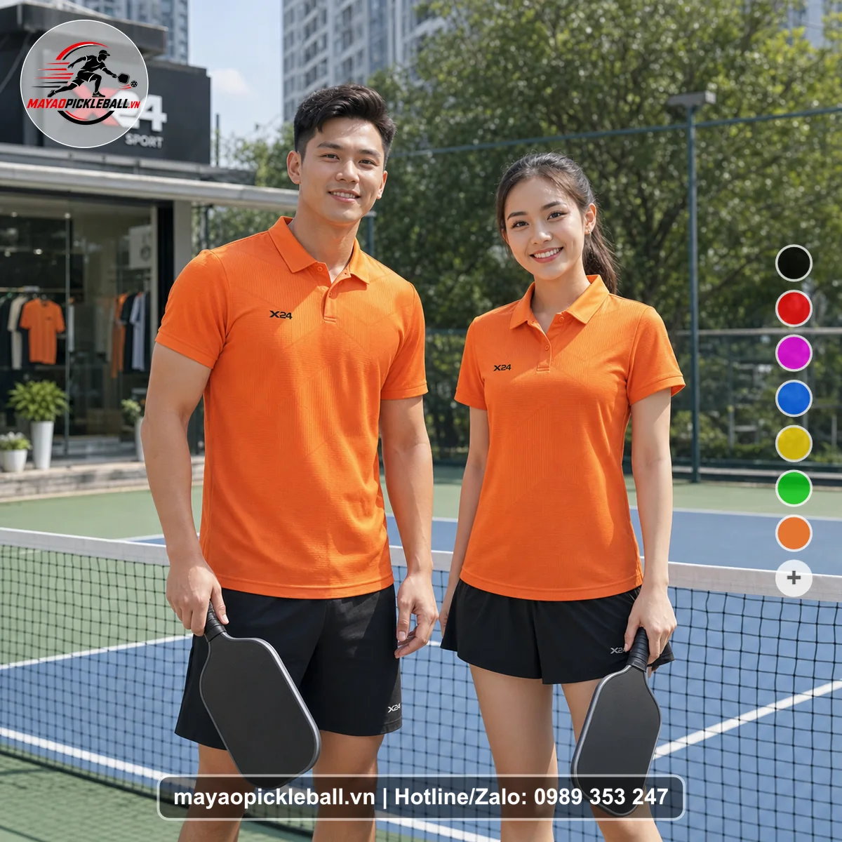 Bộ quần áo pickleball X24-PB-379 nổi bật áo có tay có cổ