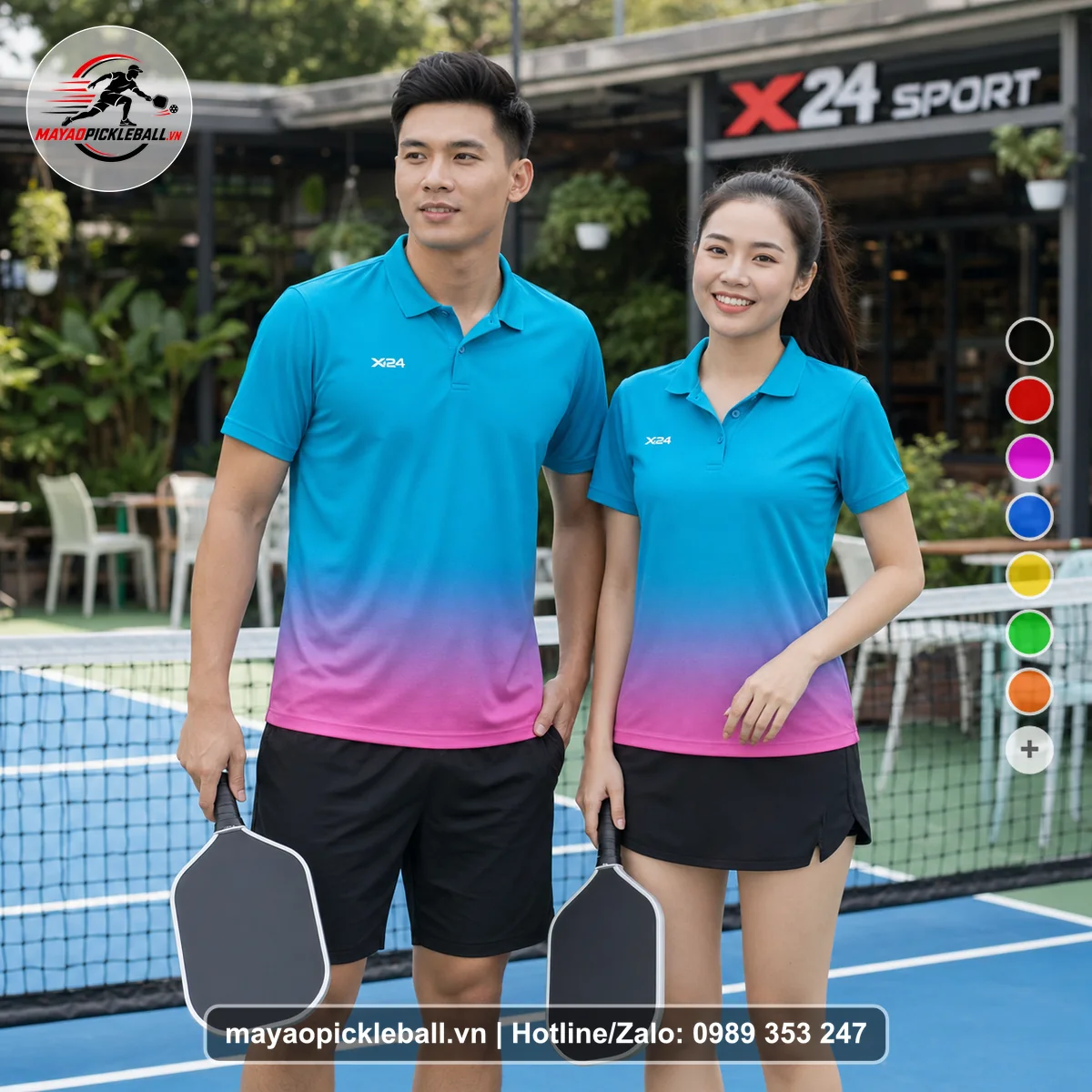 Bộ quần áo pickleball X24-PB-380 nổi bật áo có tay có cổ