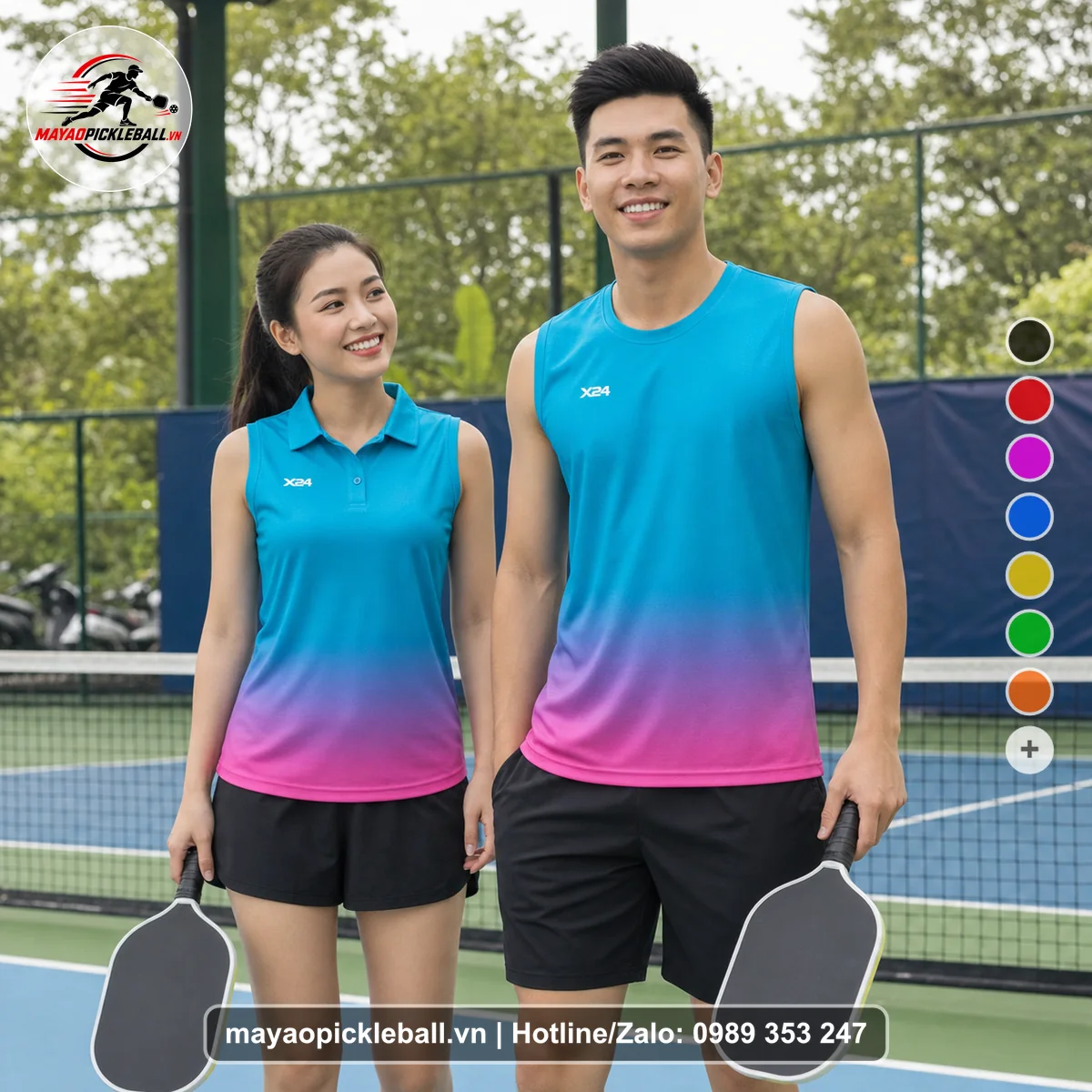 Bộ quần áo pickleball X24-PB-380 nổi bật biến thể không ống tay