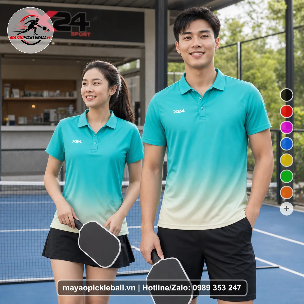 Bộ quần áo pickleball X24-PB-381 nổi bật áo có tay có cổ
