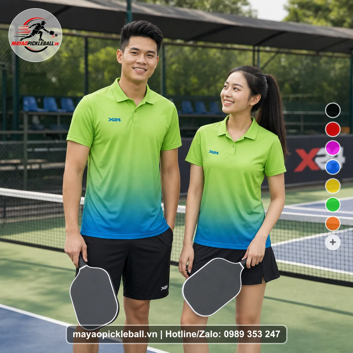 Bộ quần áo pickleball X24-PB-382 nổi bật áo có tay có cổ