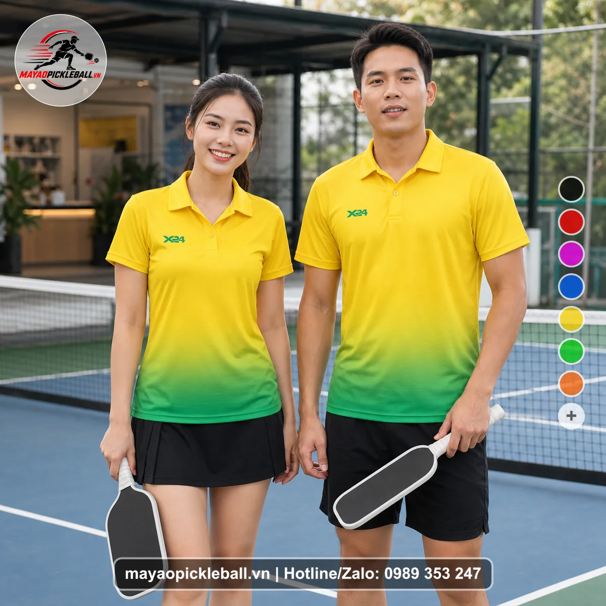 Bộ quần áo pickleball X24-PB-383 nổi bật áo có tay có cổ