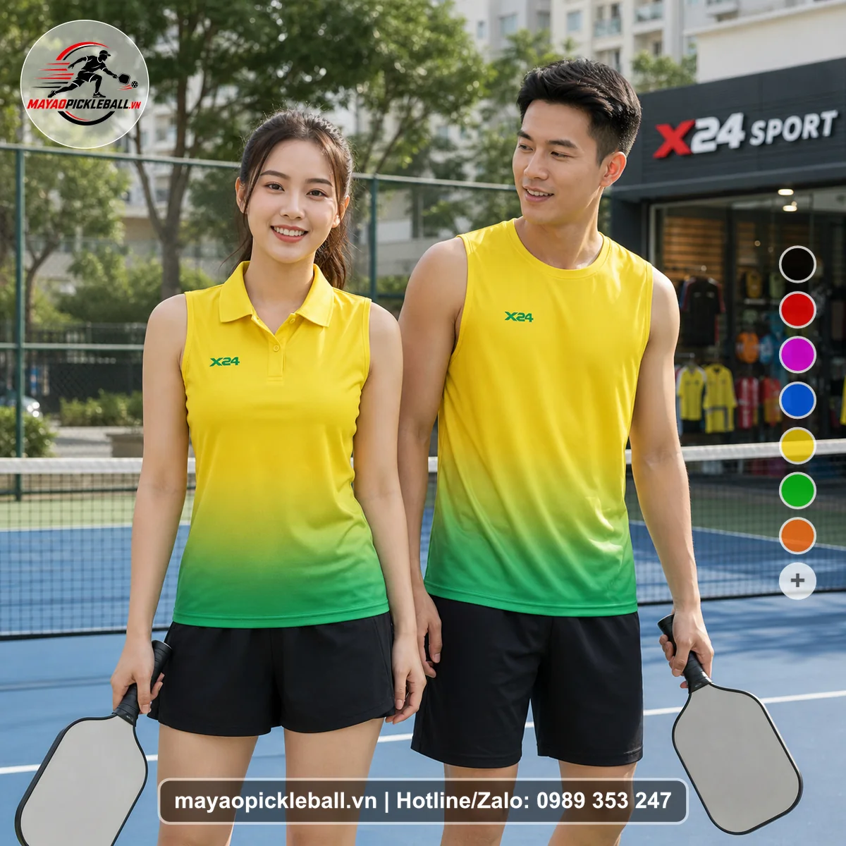 Bộ quần áo pickleball X24-PB-383 nổi bật biến thể không ống tay