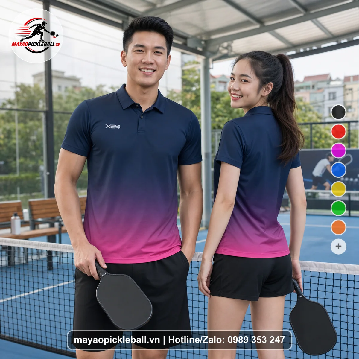 Bộ quần áo pickleball X24-PB-384 nổi bật áo có tay có cổ