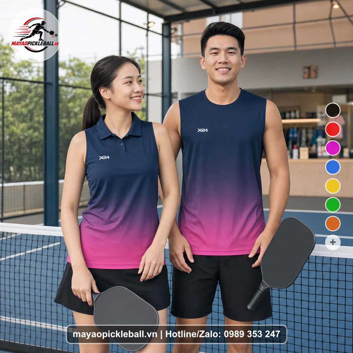 Bộ quần áo pickleball X24-PB-384 nổi bật biến thể không ống tay