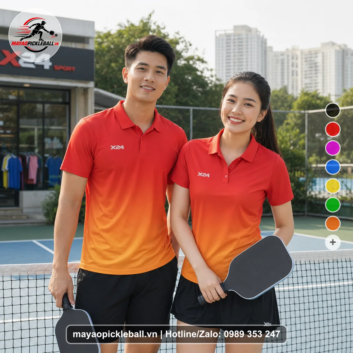Bộ quần áo pickleball X24-PB-385 nổi bật áo có tay có cổ