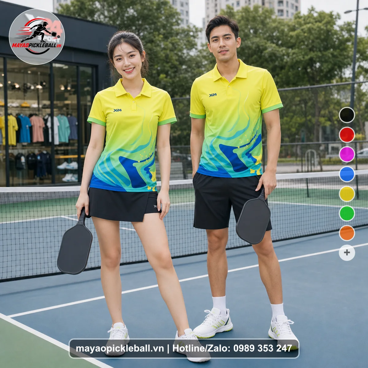 Bộ quần áo pickleball X24-PB-386 nổi bật áo có tay có cổ