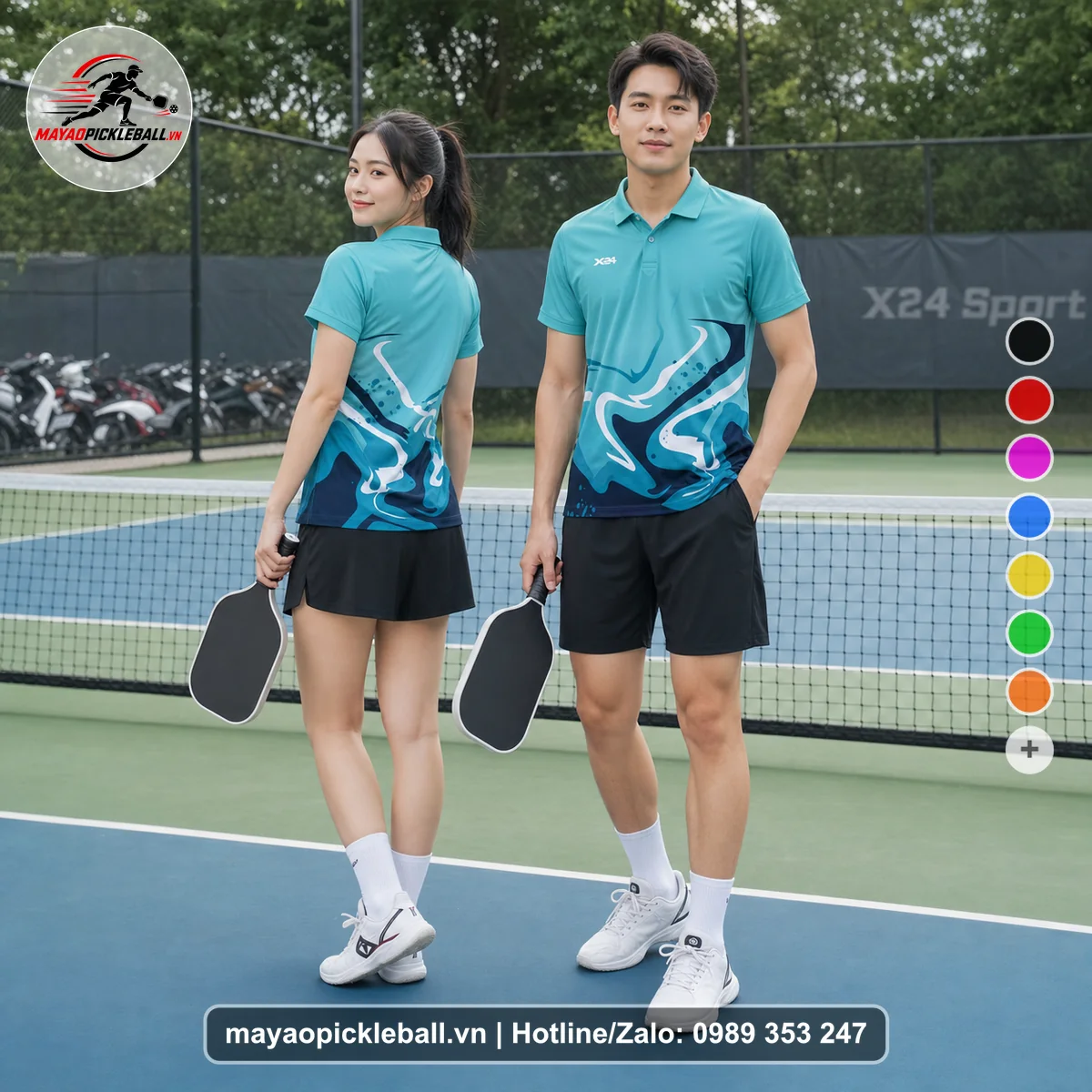 Bộ quần áo pickleball X24-PB-387 nổi bật áo có tay có cổ