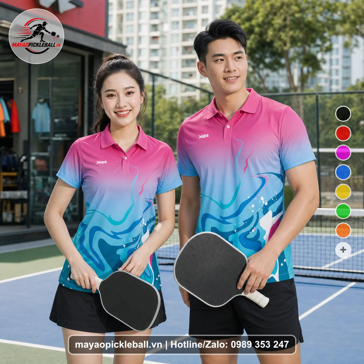 Bộ quần áo pickleball X24-PB-388 đỏ áo có tay có cổ