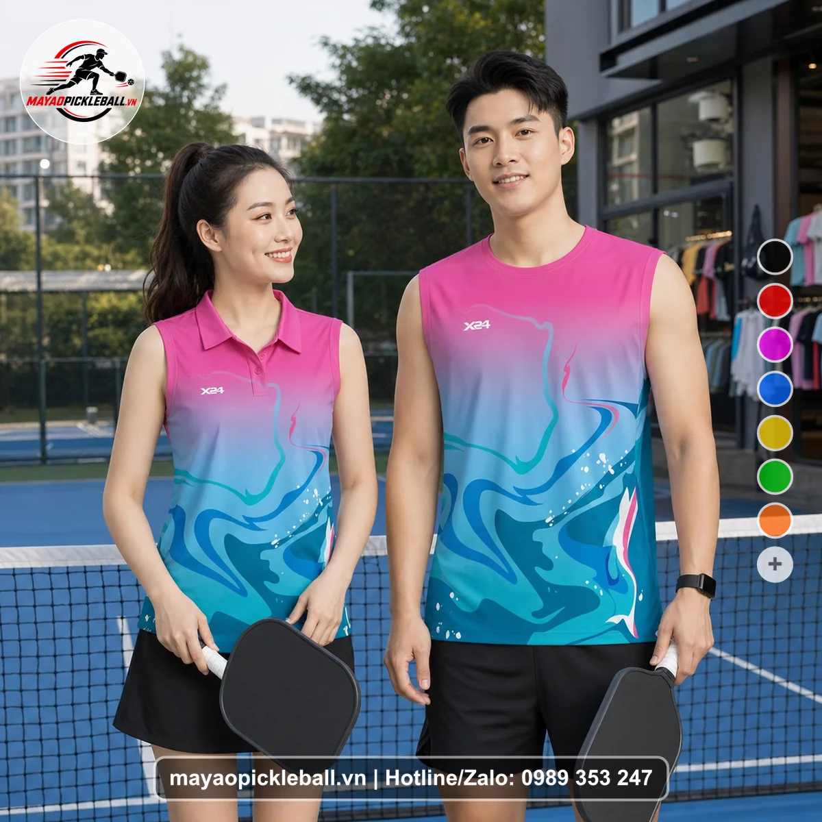 Bộ quần áo pickleball X24-PB-388 đỏ biến thể không ống tay