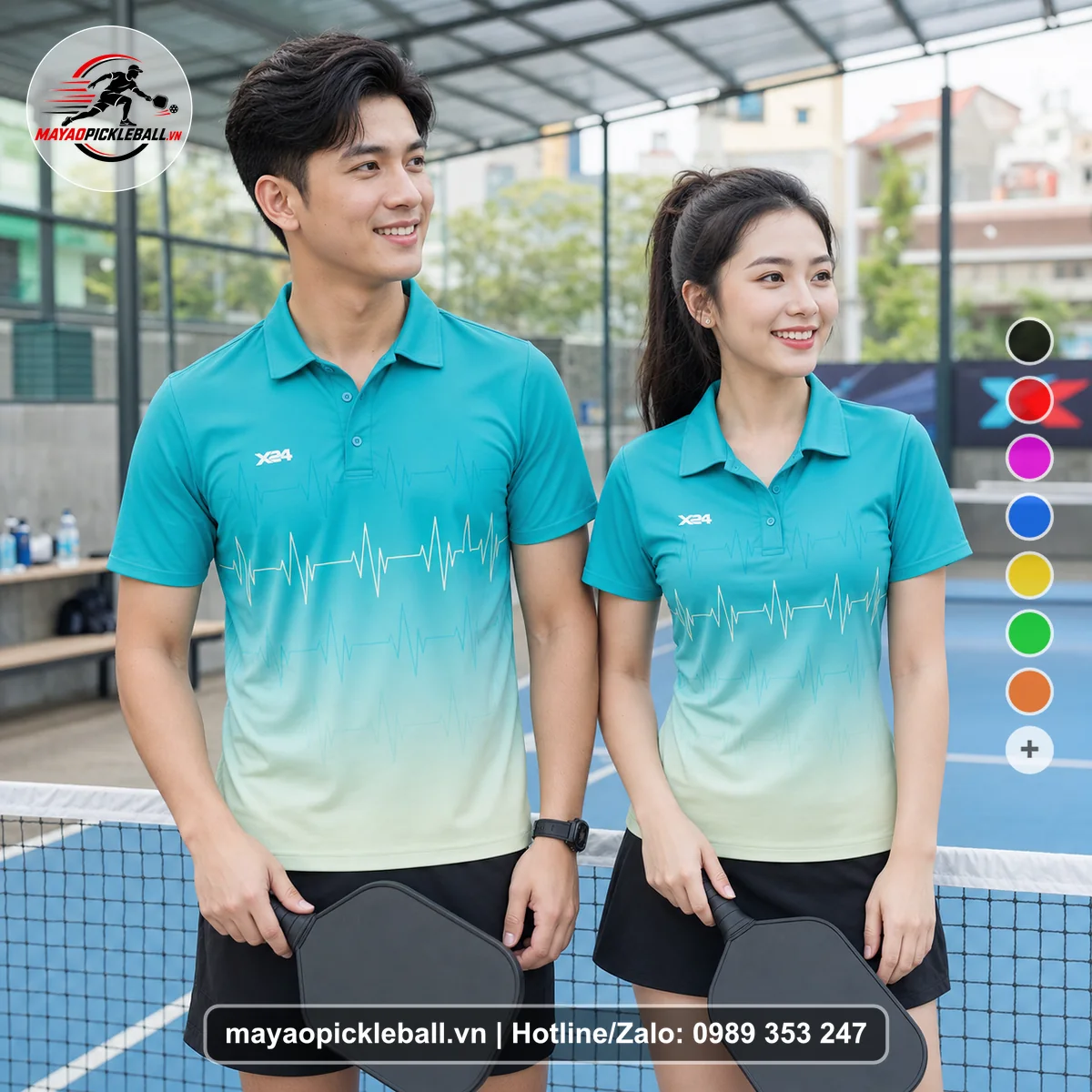 Bộ quần áo pickleball X24-PB-391 nổi bật áo có tay có cổ