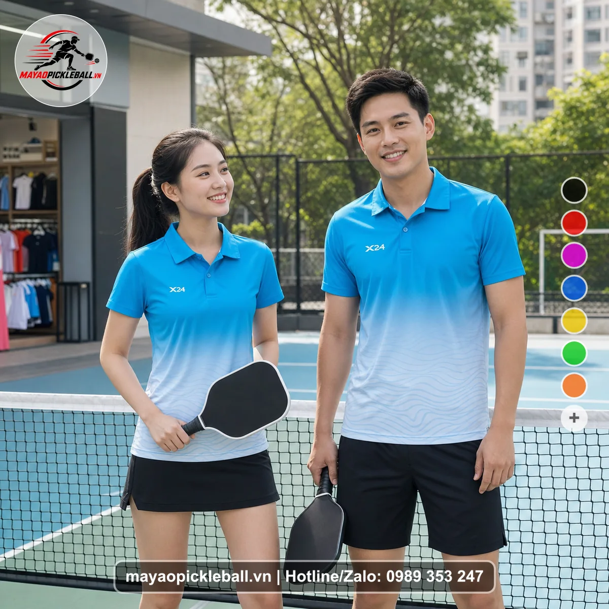 Bộ quần áo pickleball X24-PB-393 đỏ áo có tay có cổ