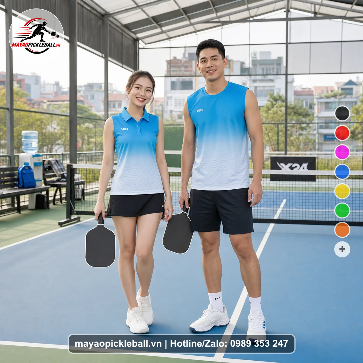 Bộ quần áo pickleball X24-PB-393 đỏ biến thể không ống tay
