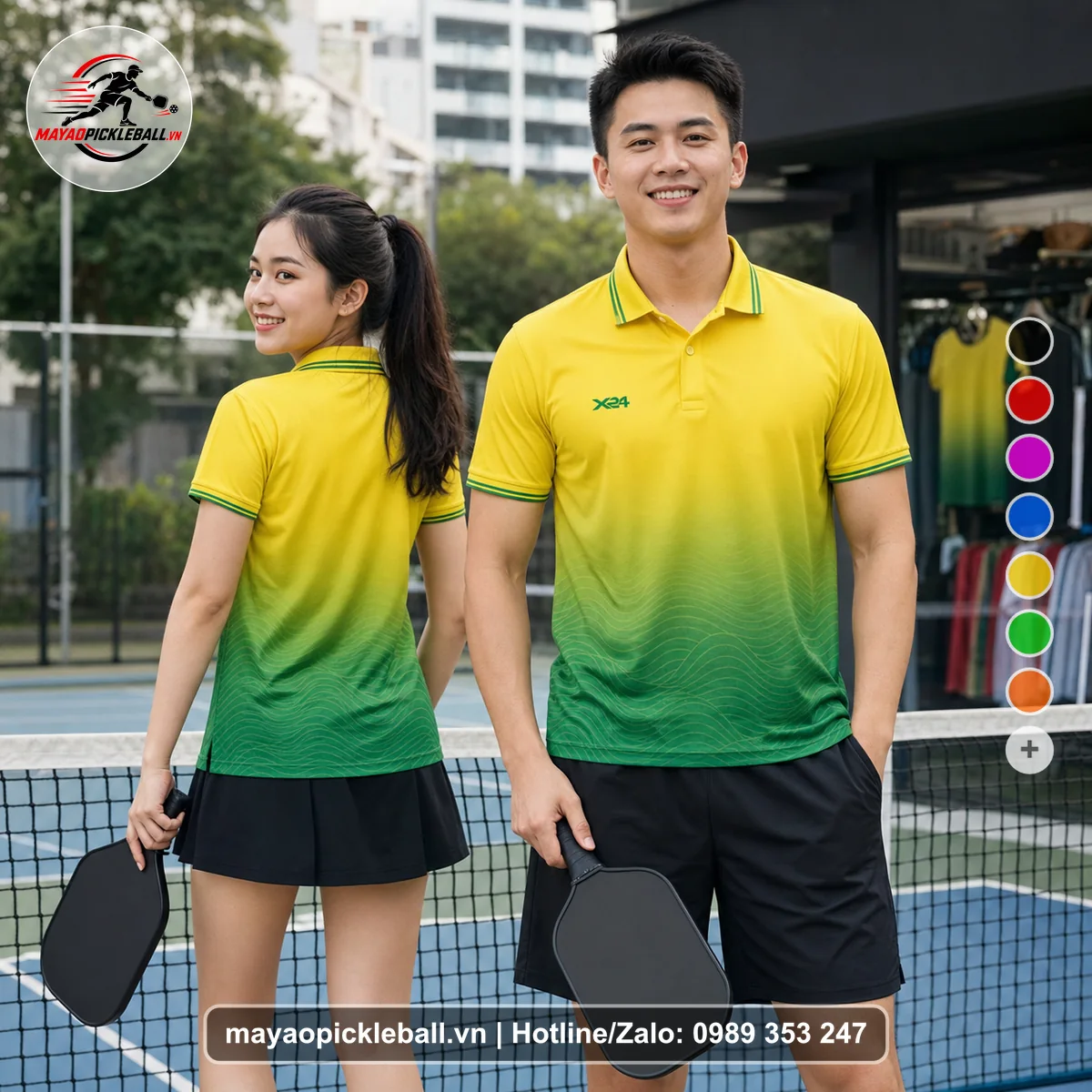 Bộ quần áo pickleball X24-PB-395 nổi bật áo có tay có cổ