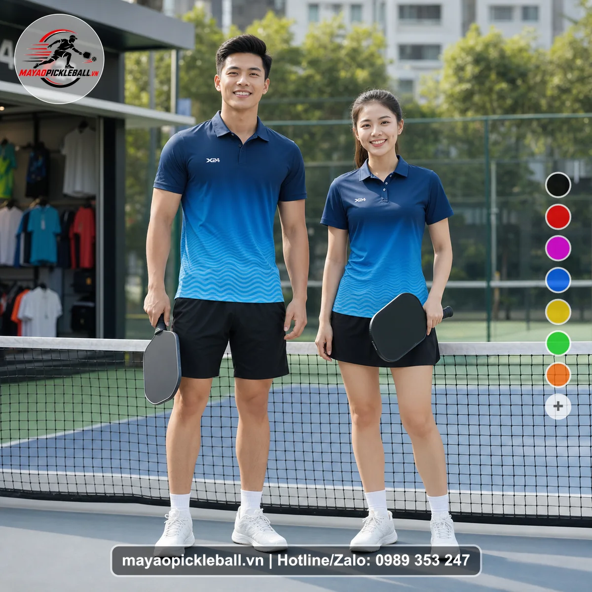 Bộ quần áo pickleball X24-PB-396 nổi bật áo có tay có cổ