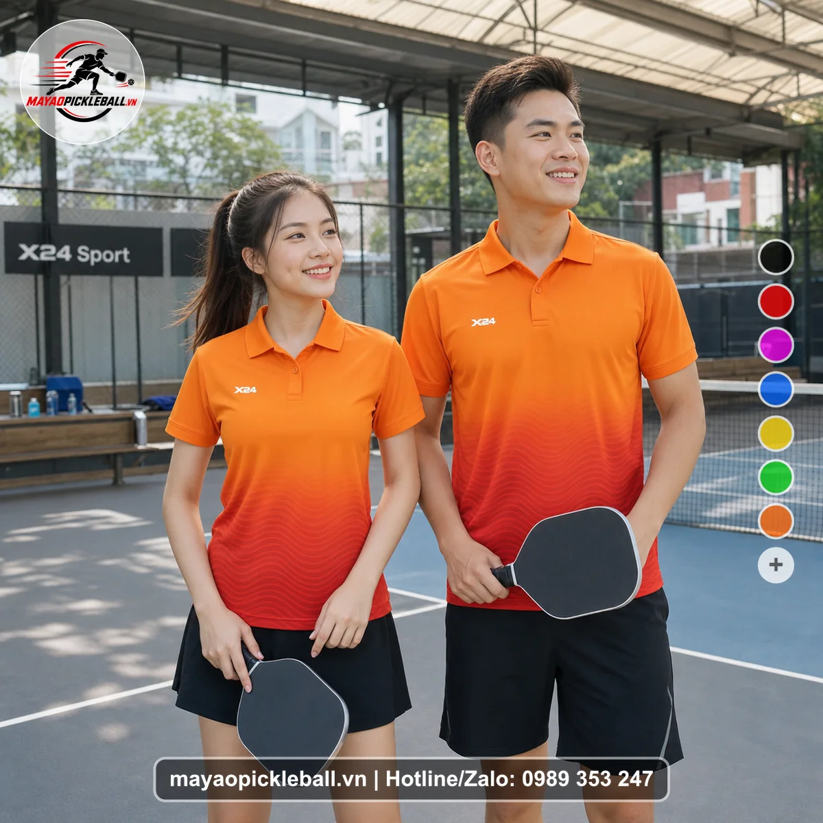 Bộ quần áo pickleball X24-PB-397 nổi bật áo có tay có cổ