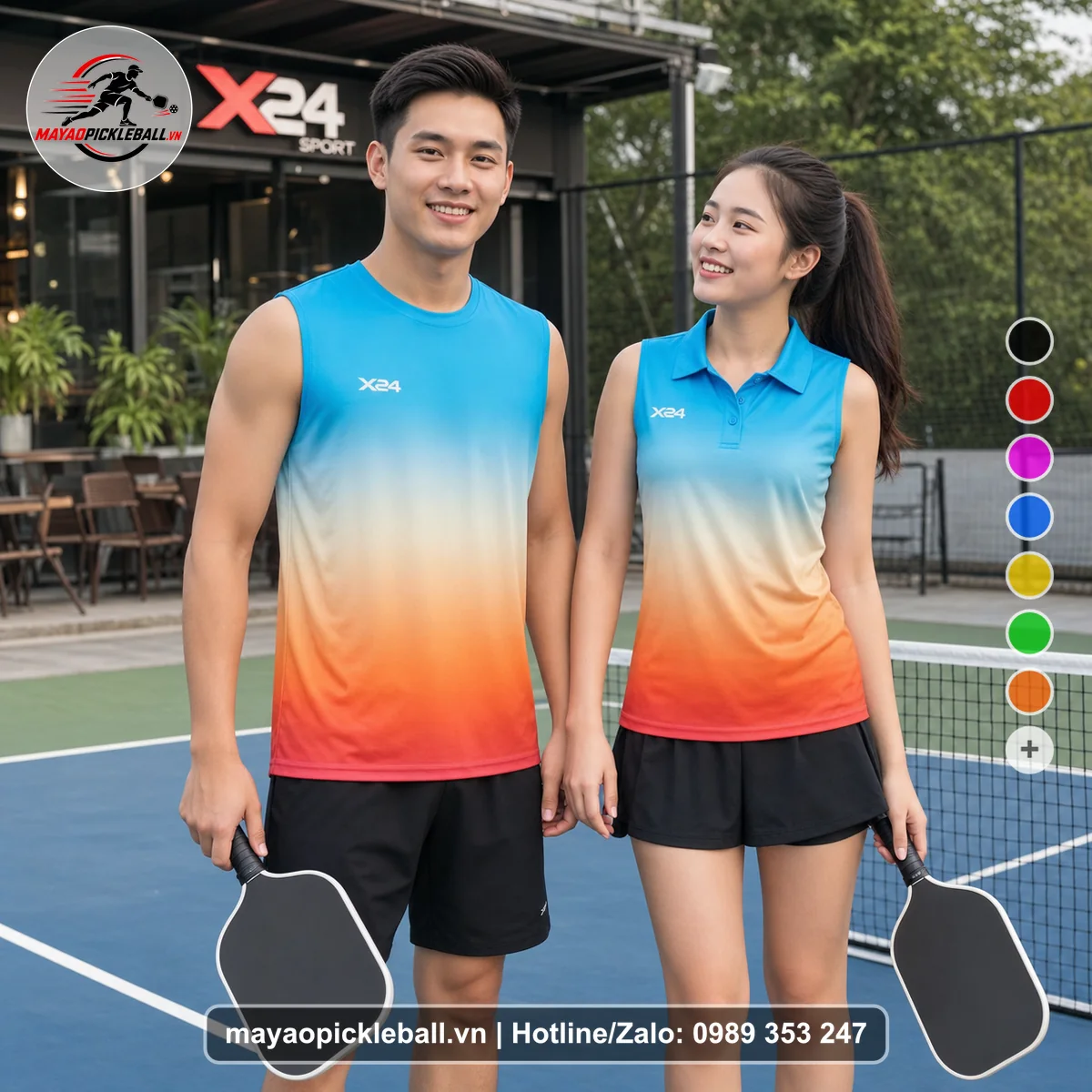 Bộ quần áo pickleball X24-PB-398 đỏ biến thể không ống tay
