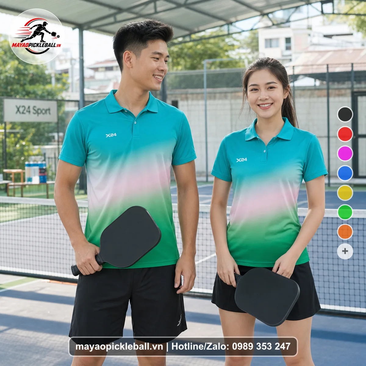 Bộ quần áo pickleball X24-PB-399 nổi bật áo có tay có cổ