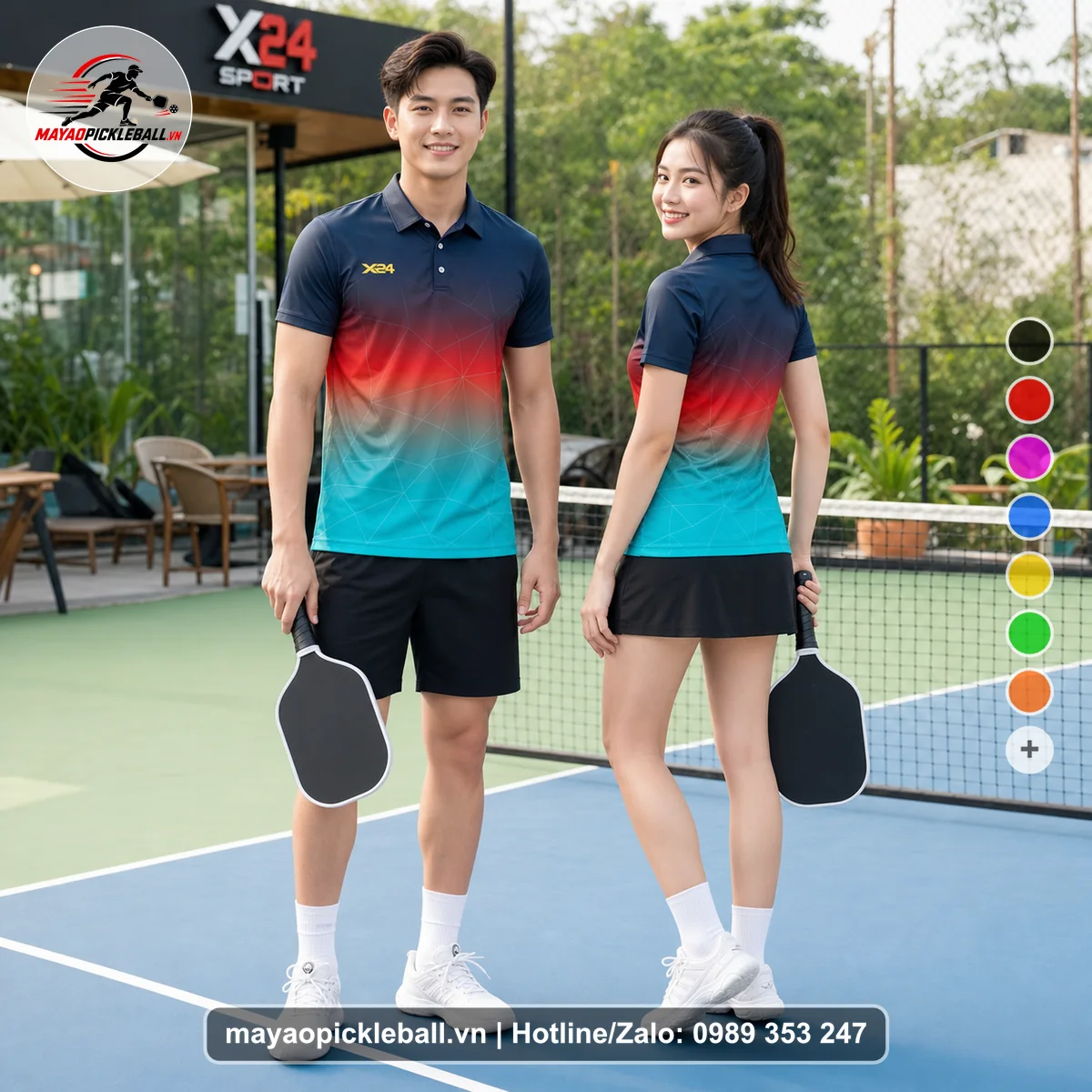 Bộ quần áo pickleball X24-PB-400 nổi bật áo có tay có cổ