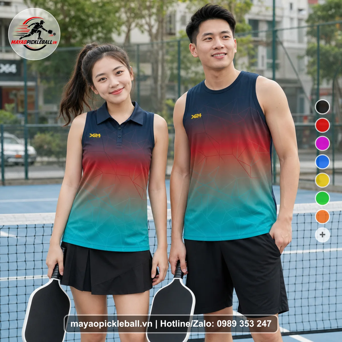 Bộ quần áo pickleball X24-PB-400 nổi bật biến thể không ống tay