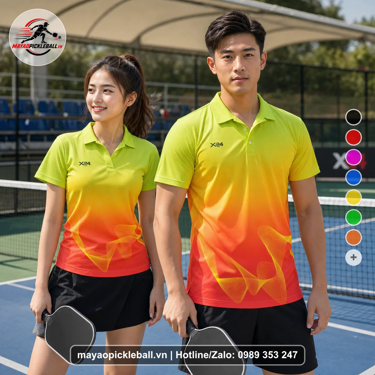 Bộ quần áo pickleball X24-PB-401 đỏ áo có tay có cổ