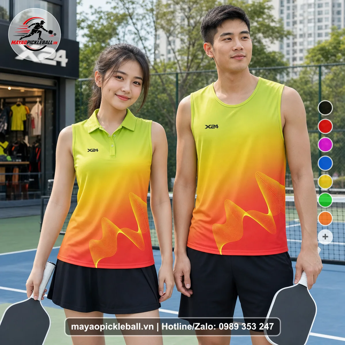 Bộ quần áo pickleball X24-PB-401 đỏ biến thể không ống tay