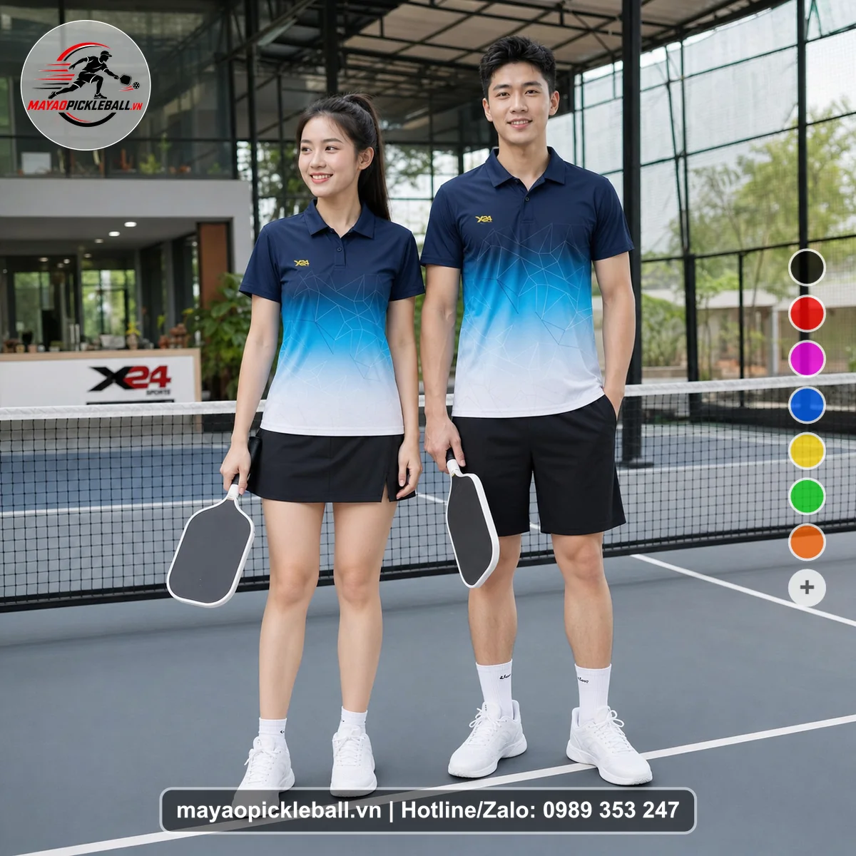 Bộ quần áo pickleball X24-PB-402 nổi bật áo có tay có cổ