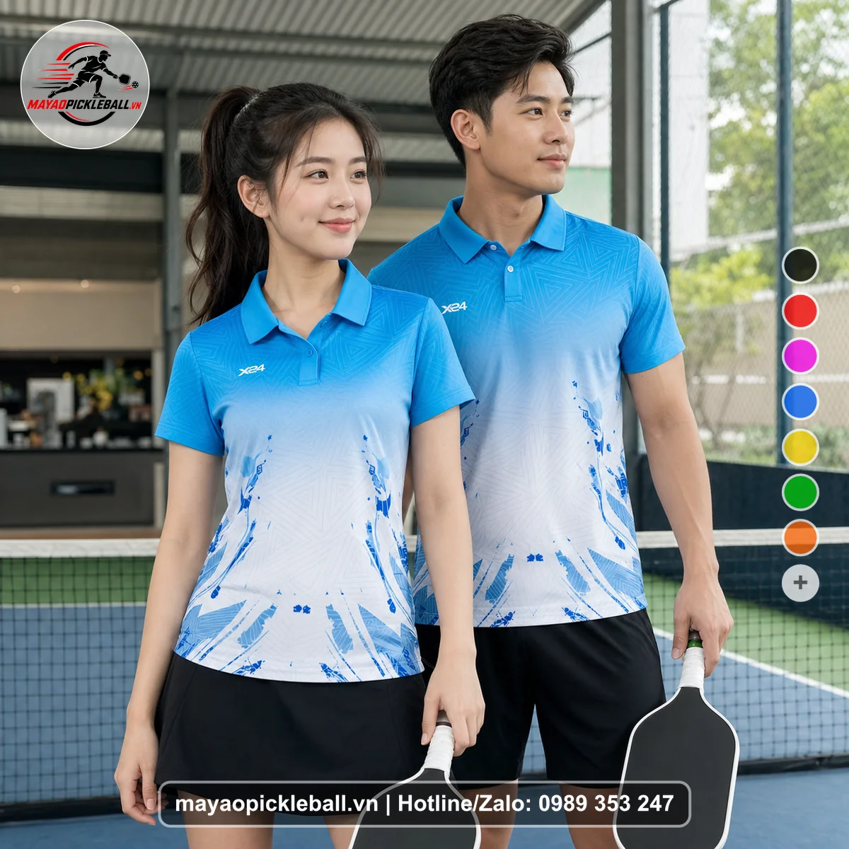 Bộ quần áo pickleball X24-PB-403 nổi bật áo có tay có cổ