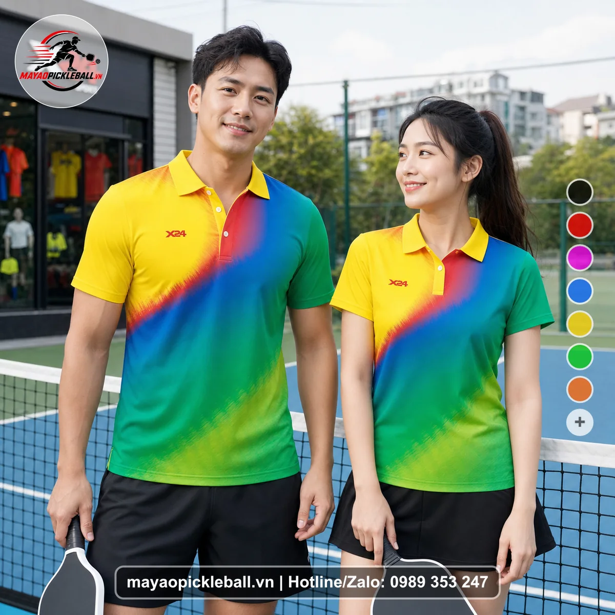 Bộ quần áo pickleball X24-PB-404 nổi bật áo có tay có cổ