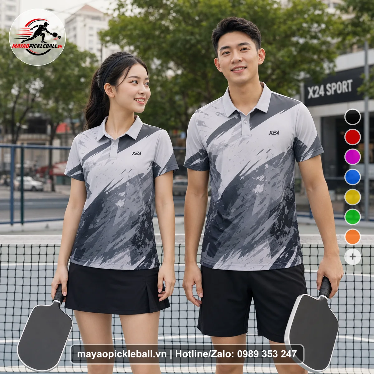 Bộ quần áo pickleball X24-PB-405 đỏ áo có tay có cổ