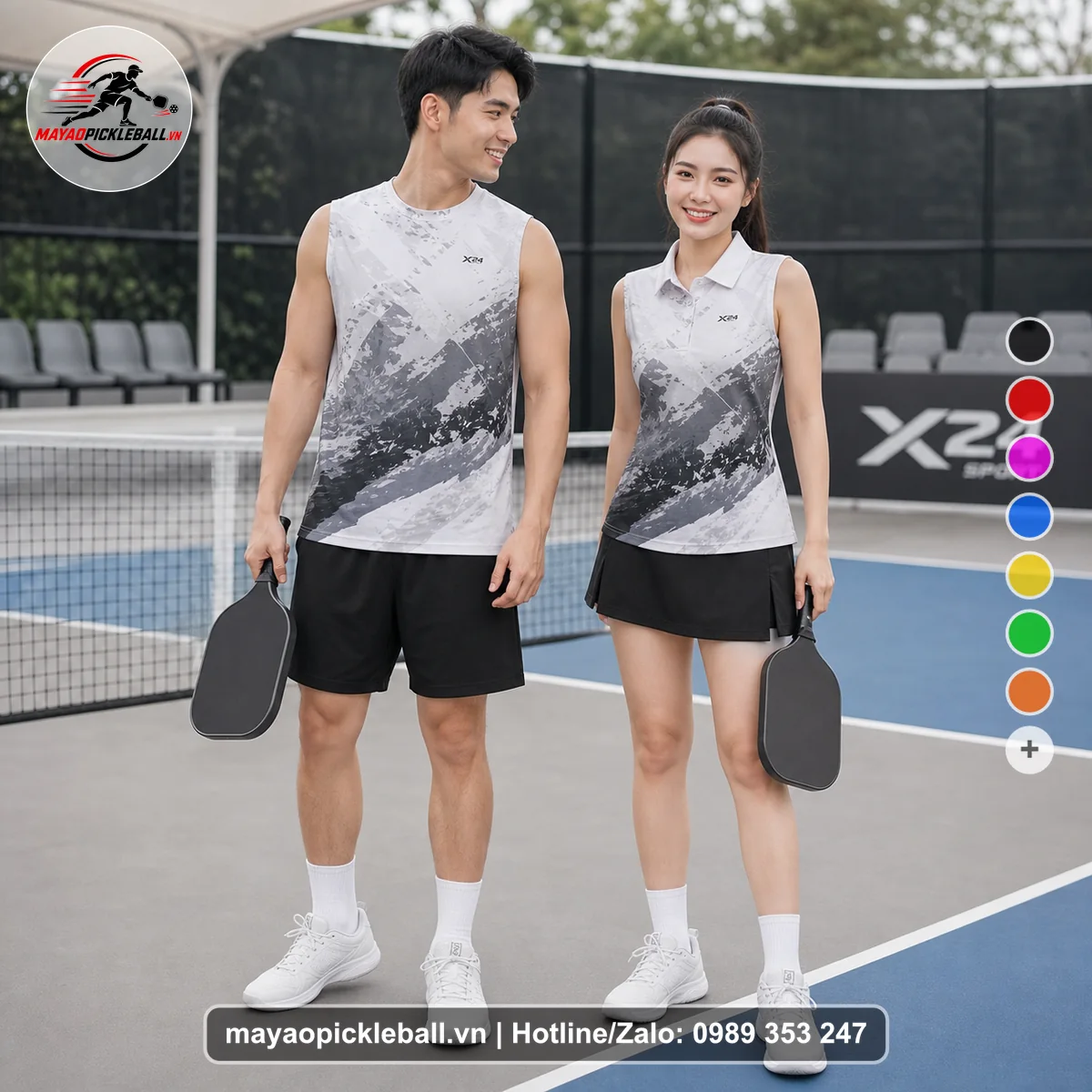 Bộ quần áo pickleball X24-PB-405 đỏ biến thể không ống tay